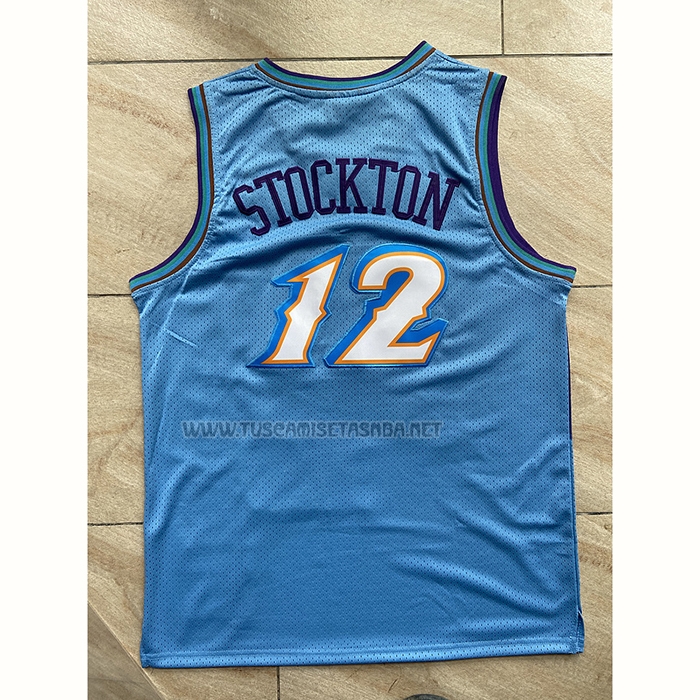 Camiseta John Stockton NO 12 Utah Jazz Mitchell & Ness 1996-97 Azul